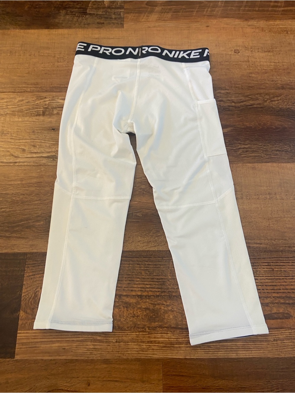 Nike White Dri-FIT Compression Capris with Black Logo Waistband